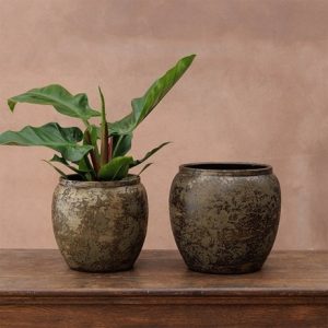 Large rustic urn plant pot - dark brown