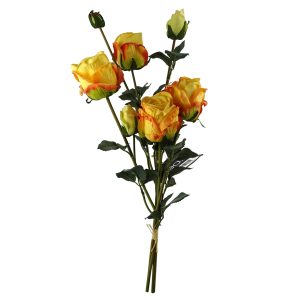 Leaf Design 6 x 60cm Artificial Yellow Rose Flower Sprays (24 Flowers 18 Buds)