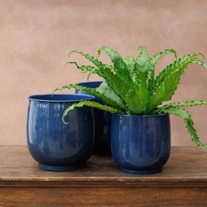 Lightweight large metal plant pot blue - set of 3