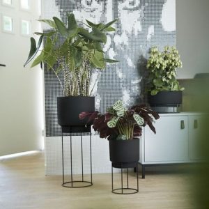 Matt black planter with stand