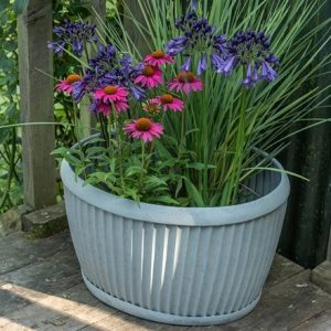 Oval galvanised metal dolly tub pot - aged zinc