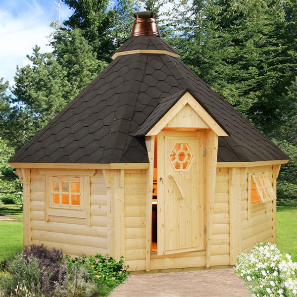 Palmako Eva 3.8m x 3.8m Corner Log Cabin BBQ Hut - Barbecue Hut (44mm)