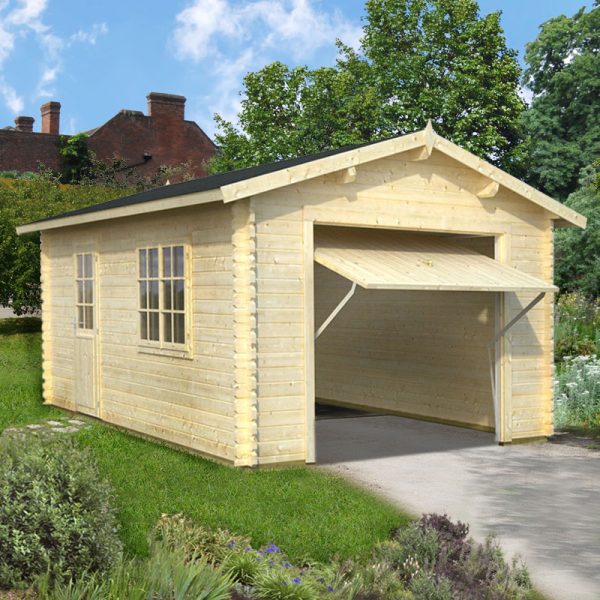 Palmako Roger 3.6m x 5.5m Log Cabin Single Garage (44mm) - Up and Over Door