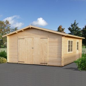 Palmako Roger 4.5m x 5.5m Extra Wide Log Cabin Single Garage (44mm) - Double Doors