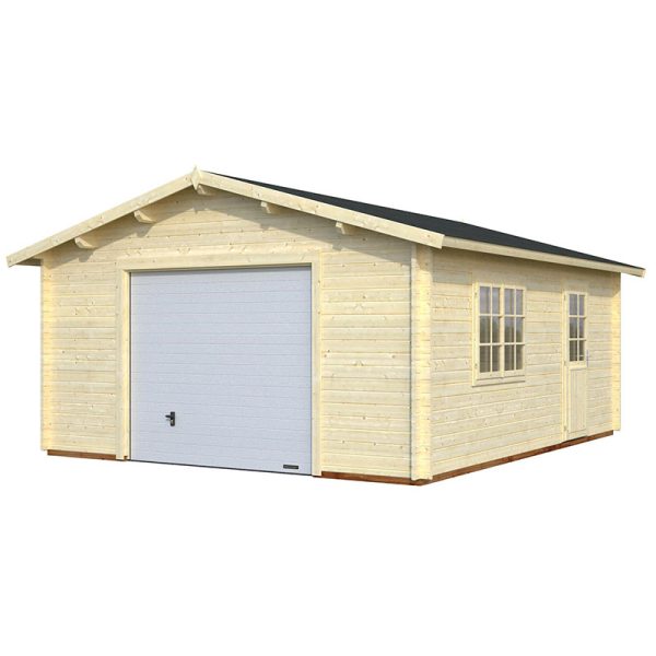 Palmako Roger 4.5m x 5.5m Extra Wide Log Cabin Single Garage (44mm) - Up and Over Door