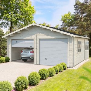 Palmako Roger 5.7m x 5.1m Log Cabin Double Garage (44mm) - Up and Over Door