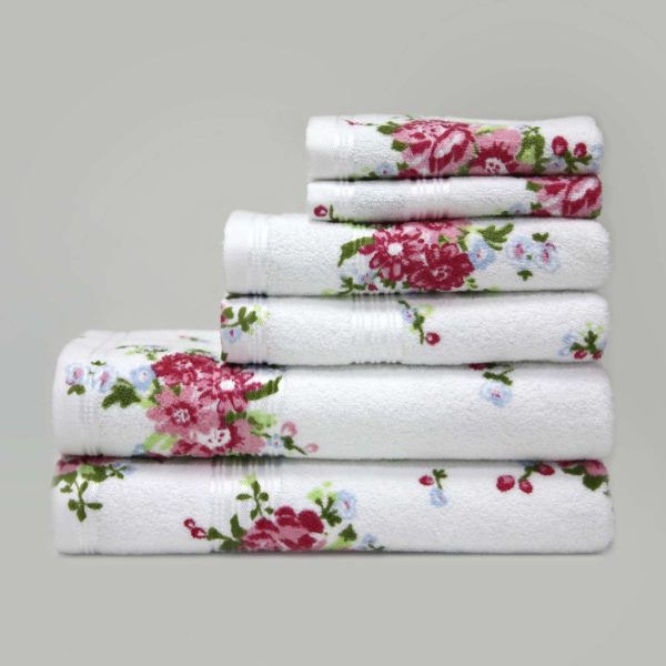 Printed Rose Face Cloth White/Pink Pk4