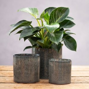 Reactive glaze plant pot set of 3 - grey