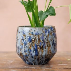 Reactive glazed plant pot - blue