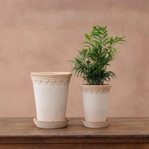 Scalloped tall pot & saucer - terracotta