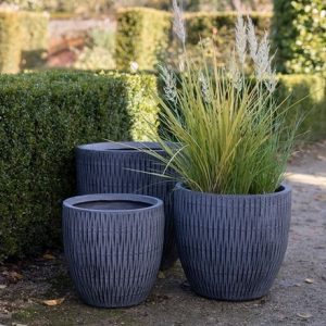 Set of three geo textured planters - grey