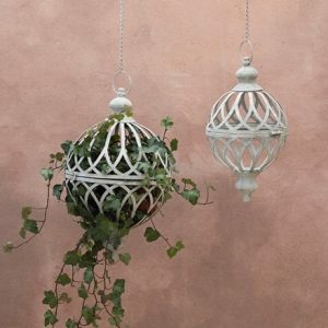 Set of two metal globe planters