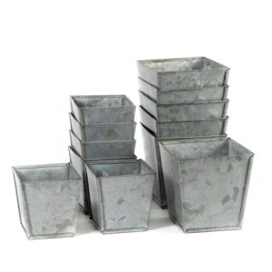 Square galvanised metal pots - set of 6