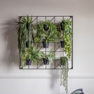 Square metal grid wall planter - 9 pots