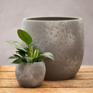 Stone effect round plant pot - light grey