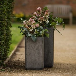 Tall cement cube pot - waxed