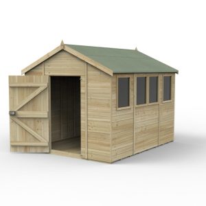 Timberdale 10x8 Tongue and Groove Pressure Treated Apex Wooden Garden Shed (4 Windows)