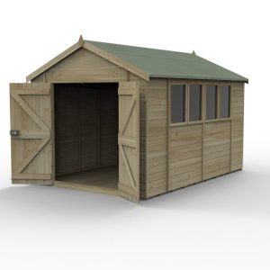 Timberdale 12x8 Tongue and Groove Pressure Treated Double Door Apex Wooden Garden Shed (4 Windows)