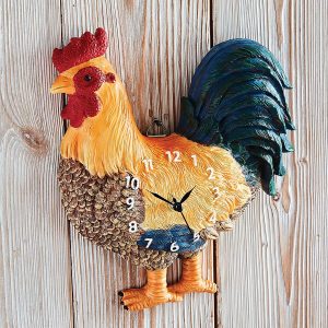 Wall Clock (Cockerel Design) H24 xW21.7cm, Battery-Operated, Made From Polyresin