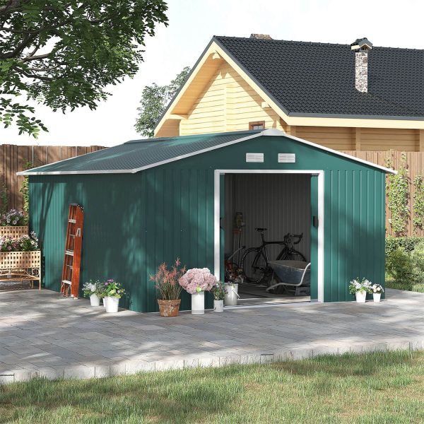 13 X 11Ft Garden Shed Storage With Foundation Kit And Vents Green