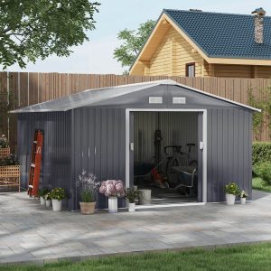 13 X 11Ft Garden Shed Storage With Foundation Kit And Vents Grey