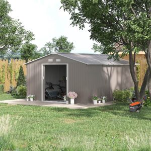 13 X 11Ft Garden Shed Storage With Foundation Kit & Vents Light Grey