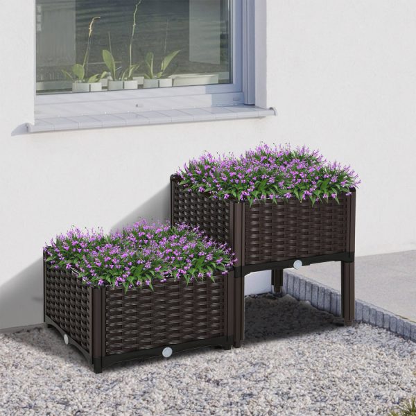 2-Piece Elevated Flower Bed Vegetable Herb Planter Plastic Brown