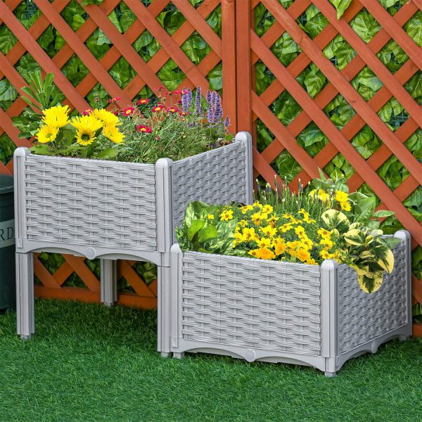 2-Pieces Elevated Flower Bed Vegetable Herb Planter Plastic Grey