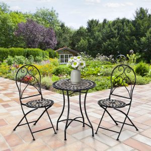 3 Pcs Garden Bistro Set W/ Balcony Table And Chairs Metal Frame