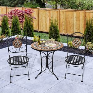 3 Pcs Mosaic Bistro Table Chair Set Patio Garden Dining Furniture