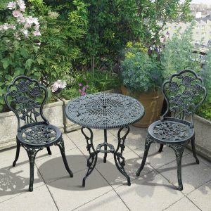 3 Pieces Bistro Set Furniture Garden Balcony Table 2 Chairs Green