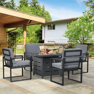 4 Seater Aluminium Garden Furniture Set With Gas Firepit Table Grey