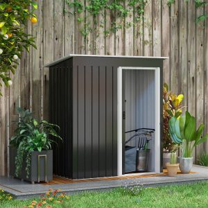 5 X 3Ft Garden Storage Shed Sliding Door Sloped Roof Tool Black