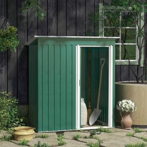 5 X 3Ft Garden Storage Shed Sliding Door Sloped Roof Tool Green