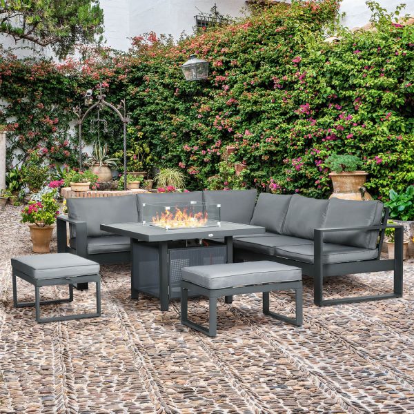 6-Piece Garden Furniture Set With Firepit Table Outdoor Sofa Aluminium