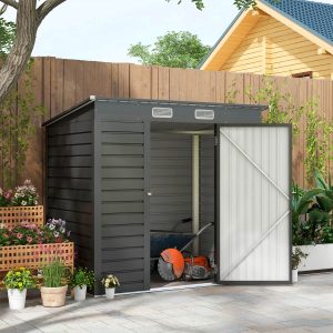 6.3 X 4.3Ft Galvanised Metal Garden Shed With Lockable Door Grey