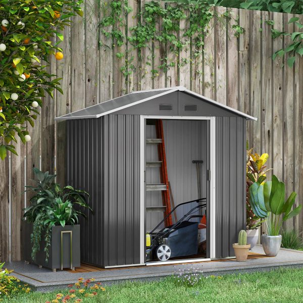 6.5X3.5Ft Metal Garden Shed For Garden And Outdoor Storage Dark Grey