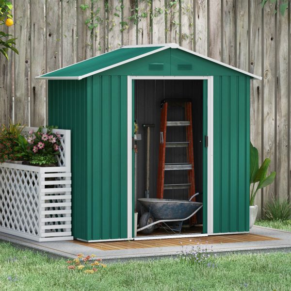 6.5X3.5Ft Metal Garden Shed For Garden And Outdoor Storage Green