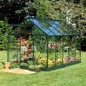 6'x10' Halls Green Frame Large Paned Toughened Glass Greenhouse (3.19x1.92m)