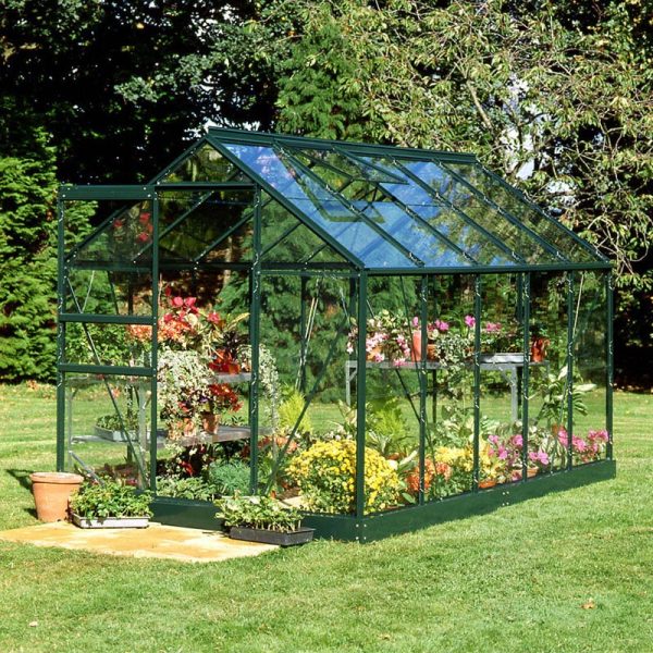 6'x10' Halls Green Frame Large Paned Toughened Glass Greenhouse (3.19x1.92m)