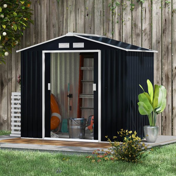 7 X 4Ft Garden Shed Storage With Foundation Kit And Vents Dark Grey