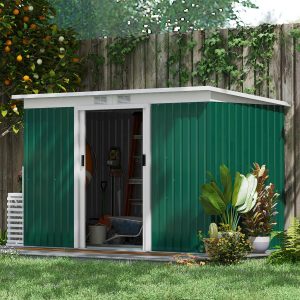 9 X 4Ft Outdoor Metal Frame Garden Storage Shed W/ 2 Door Dark Green