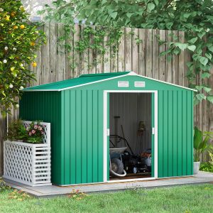 9 X 6Ft Galvanised Garden Storage Shed With Sliding Door Green