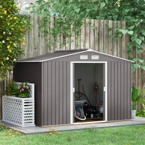 9 X 6Ft Galvanised Garden Storage Shed With Sliding Door Grey