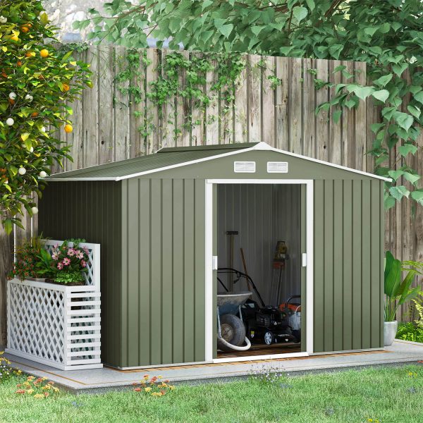 9 X 6Ft Galvanised Garden Storage Shed With Sliding Door Light Green