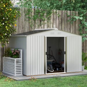 9 X 6Ft Galvanised Garden Storage Shed With Sliding Door Silver