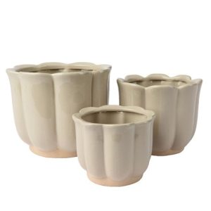 Ceramic petal plant pot set of 3 - cream