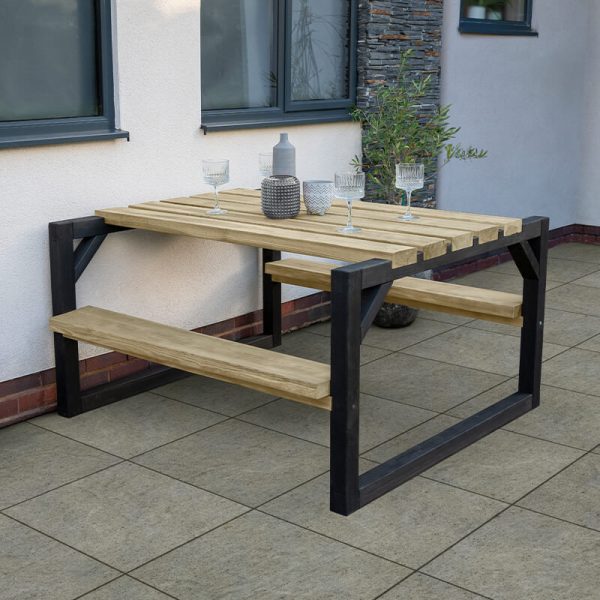 Forest Colour Block Wooden Garden Picnic Bench 4'8 x 4'7 (1.42m x 1.40m)