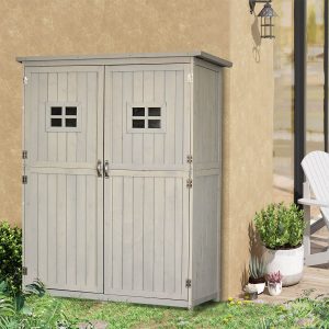 Garden Shed Outdoor Storage Unit W/ Asphalt Roof And Three Shelves