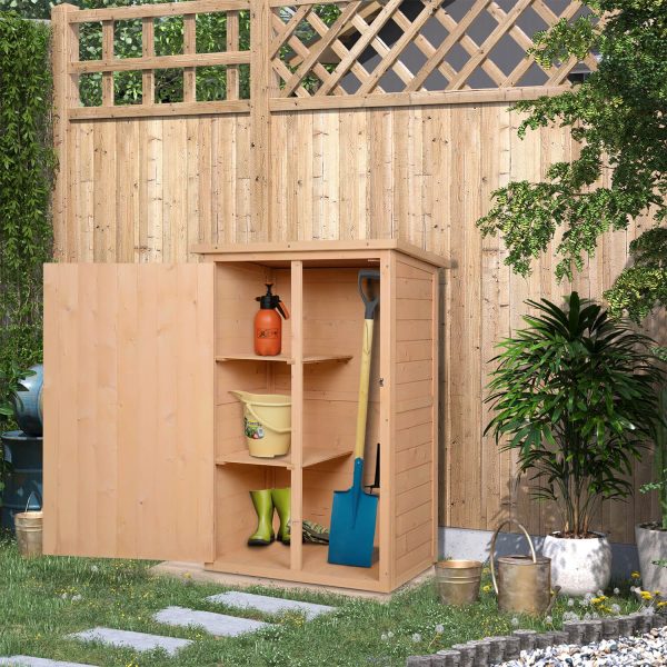 Garden Shed Outdoor Tool Storage W/ 2 Shelve 75 X 56 X115Cm Natural